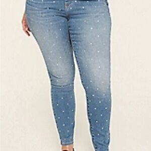 Lane Bryant Pull-on Sequin Embellished Blue Jeggings, NWOT. Size 16 Short.